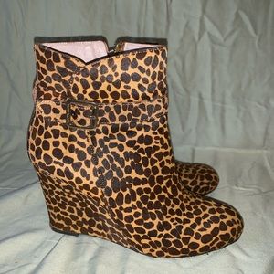 Vince Camino faux leopard fur wedge booties